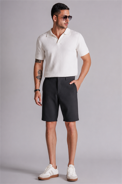 Erkek Yandan Cepli Klasik Bel Slim Fit Chino Şort Siyah