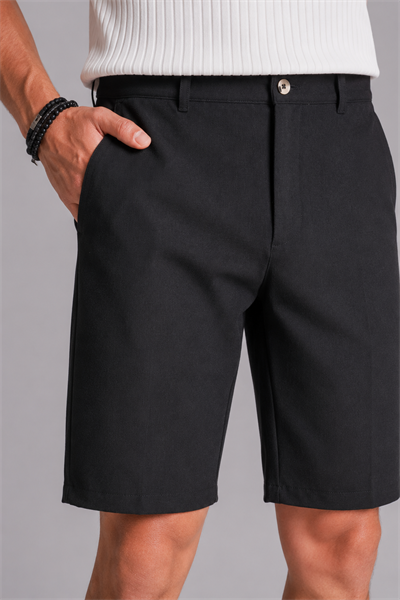 Erkek Yandan Cepli Klasik Bel Slim Fit Chino Şort Siyah