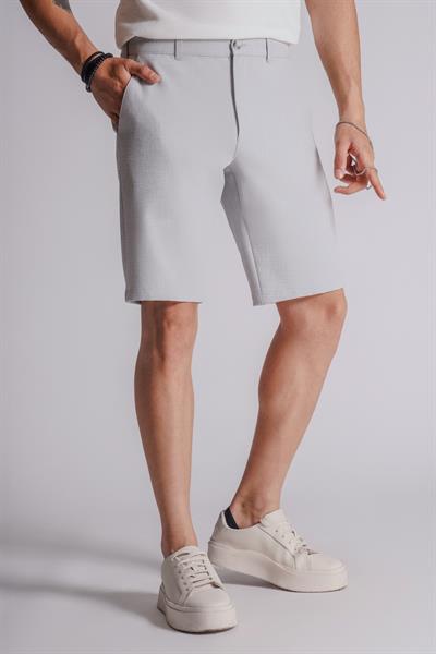 Erkek Yandan Cepli Klasik Bel Slim Fit Chino Şort Gri