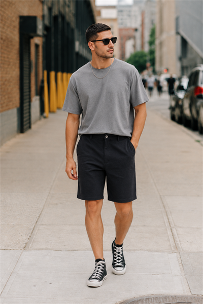 Erkek Yandan Cepli Klasik Bel Slim Fit Chino Şort Siyah