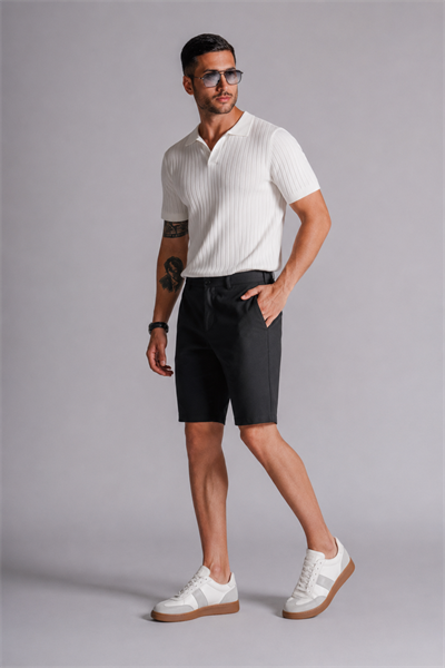 Erkek Yandan Cepli Klasik Bel Slim Fit Chino Şort Siyah