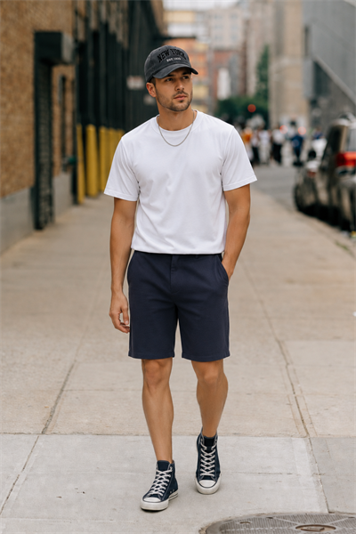 Erkek Yandan Cepli Klasik Bel Slim Fit Chino Şort Lacivert