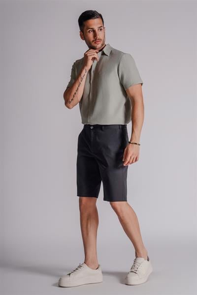 Erkek Yandan Cepli Klasik Bel Slim Fit Chino Şort Siyah