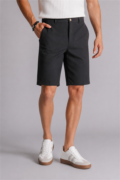 Erkek Yandan Cepli Klasik Bel Slim Fit Chino Şort Siyah