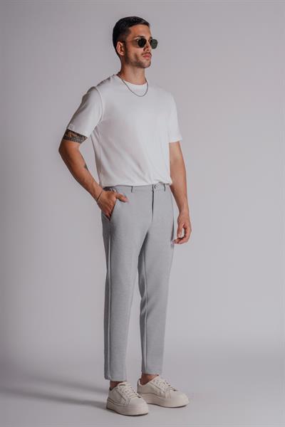 Erkek Yandan Cepli Normal Bel Slim Fit Chino Pantolon Gri