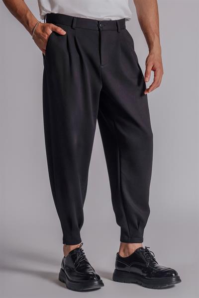 Erkek Yandan Cepli Pileli Klasik Bel Paça Fermuar Detaylı Siyah