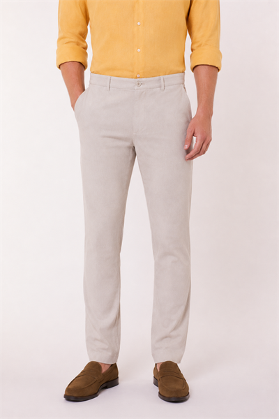 Erkek Yandan Cepli Slim Fit Bej Chino Pantolon