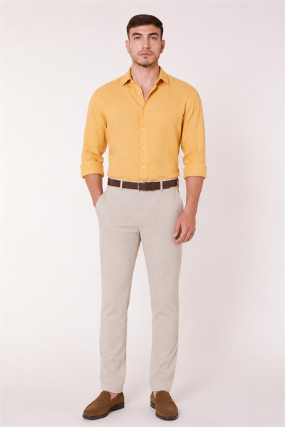 Erkek Yandan Cepli Slim Fit Bej Chino Pantolon