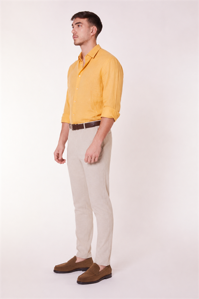 Erkek Yandan Cepli Slim Fit Bej Chino Pantolon