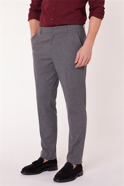 Erkek Yandan Cepli Slim Fit Gri Chino Pantolon