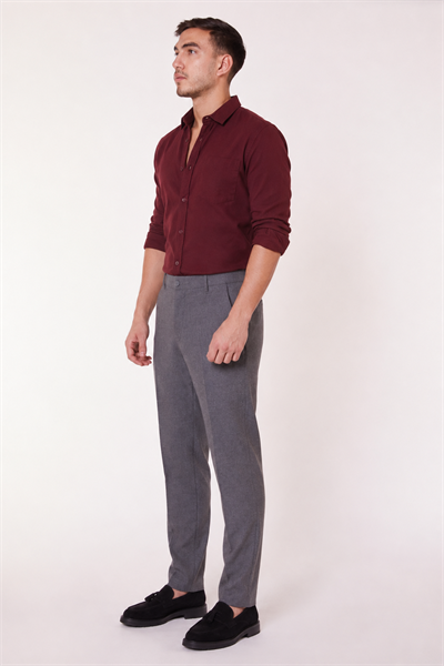 Erkek Yandan Cepli Slim Fit Gri Chino Pantolon