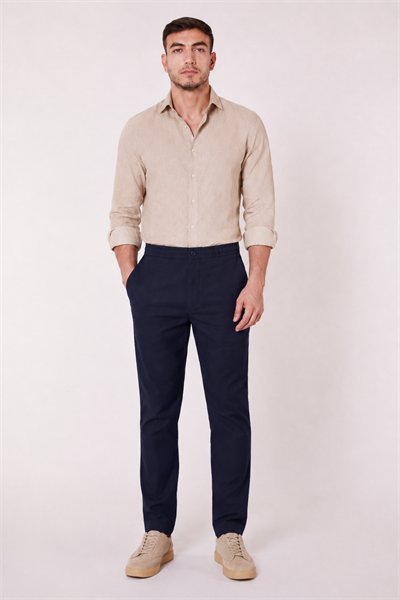 Erkek Yandan Cepli Slim Fit Lacivert Chino Pantolon