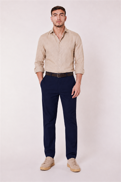 Erkek Yandan Cepli Slim Fit Lacivert Chino Pantolon