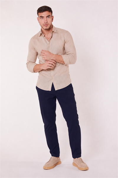 Erkek Yandan Cepli Slim Fit Lacivert Chino Pantolon