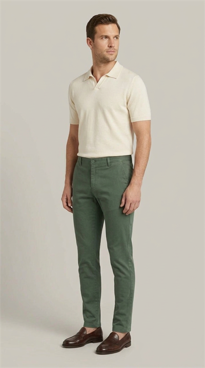 Erkek Yeşil Slim Fit Pamuklu Chino Pantolon