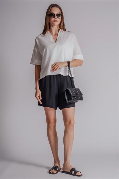 Kadın Beli Lastikli Jogger Şort Siyah