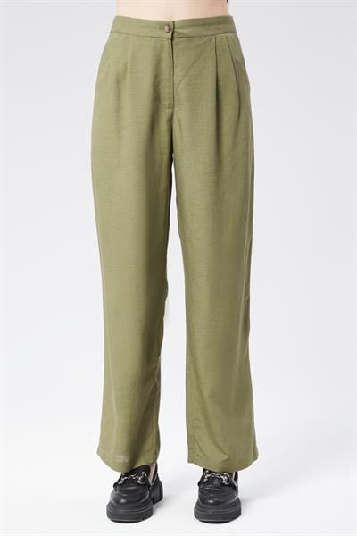 Kadın Çift Pilili Arka Cep Fleto Chino Pantolon Haki