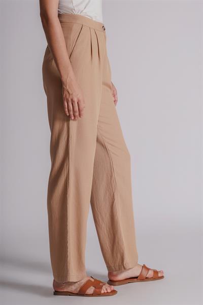 Kadın Çift Pilili Arka Cep Fleto Chino Pantolon Taş