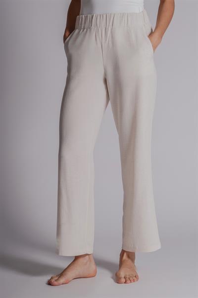 Kadın Keten Karışımlı Yandan Cepli Beli Lastikli Relaxed Fit Pantolon Naturel