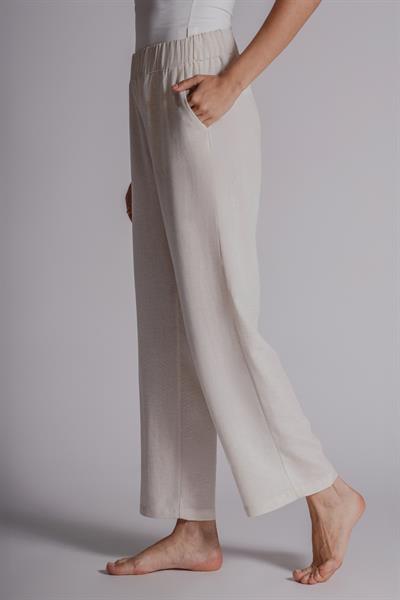 Kadın Keten Karışımlı Yandan Cepli Beli Lastikli Relaxed Fit Pantolon Naturel