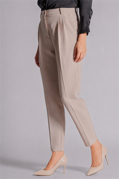 Kadın Yandan Cepli Arka Cep Fleto Beli Lastikli ve Pilili Slim Fit Pantolon Taş