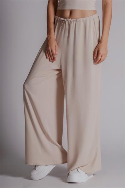 Kadın Yandan Cepli Beli Lastikli Relaxed Fit Pantolon Taş