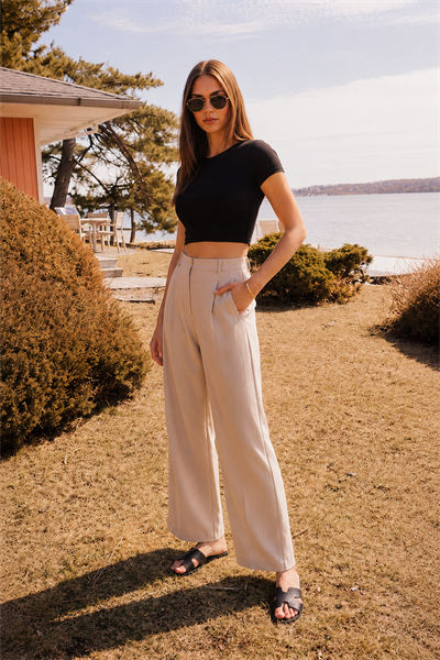  Women Side Pocket Zip and Hook Closure Relaxed Fit Pants  Stone