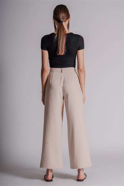 Kadın Yandan Cepli Fermuar ve Agraf Kapamalı Relaxed Fit Pantolon Taş