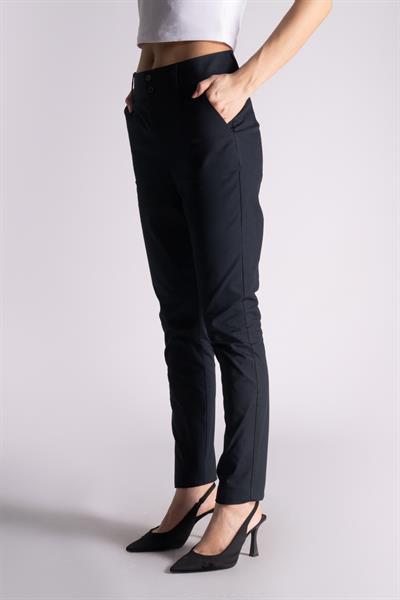 Kadın Yandan Cepli Pamuklu Chino Yüksek Bel Slim Fit Pantolon Siyah