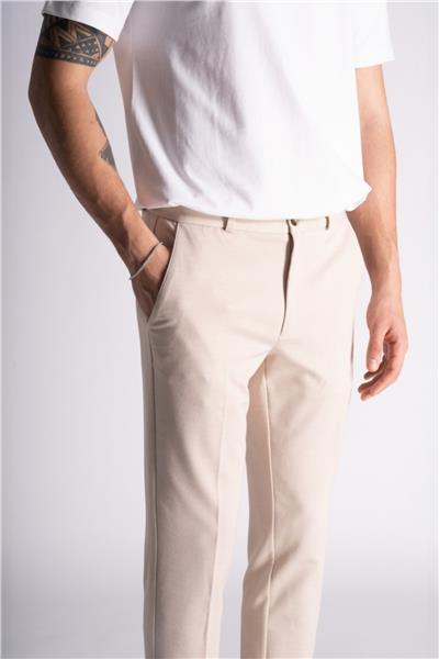 Yan Lastikli Slim Fit Chino Pantalon Bej