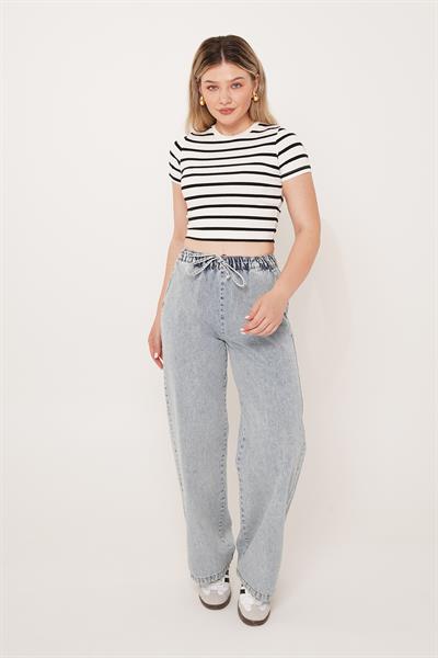 Bol Paça Bağcıklı Denim Pantolon