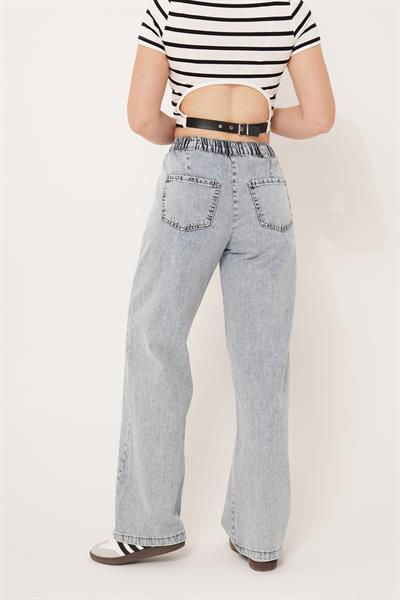 Bol Paça Bağcıklı Denim Pantolon