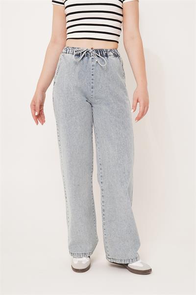 Bol Paça Bağcıklı Denim Pantolon