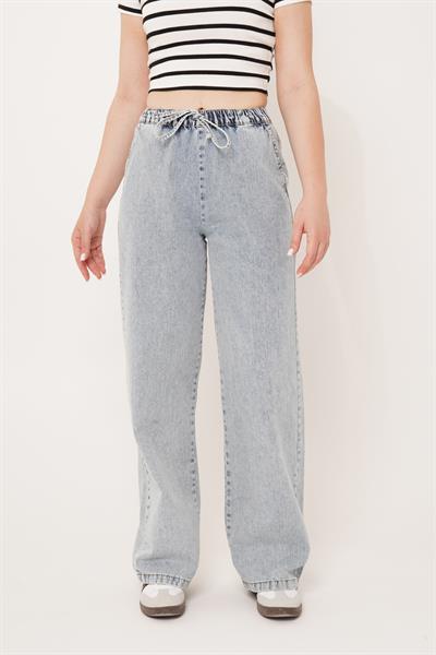 Bol Paça Bağcıklı Denim Pantolon