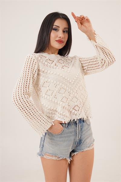 Ajurlu Delikli Model Mevsimlik Bej Kazak