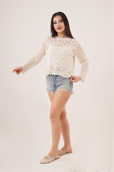 Ajurlu Delikli Model Mevsimlik Bej Kazak