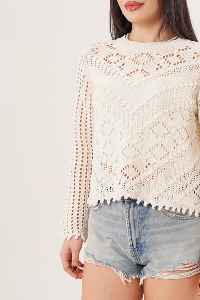 Ajurlu Delikli Model Mevsimlik Bej Kazak