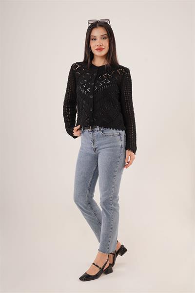 Ajurlu Düğmeli Siyah Hırka