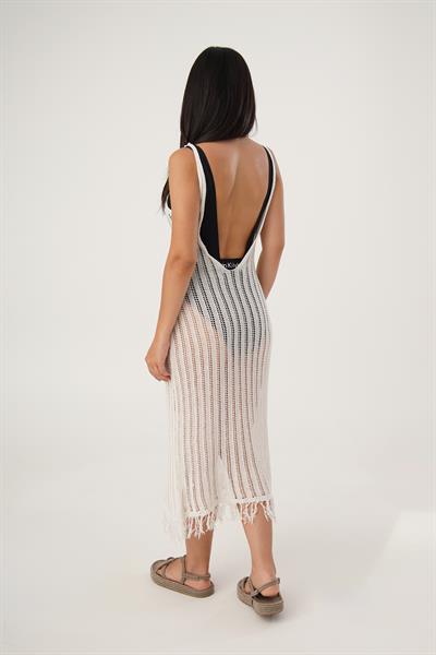 Ajurlu İnce Askılı Bej Plaj Elbisesi