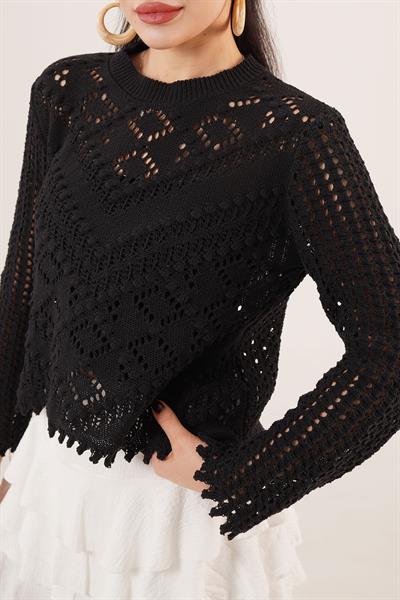 Ajurlu Delikli Model Mevsimlik Siyah Kazak