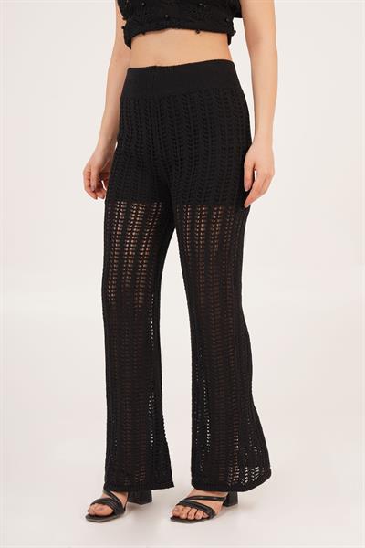 Ajurlu Geniş Paça Siyah Pantolon