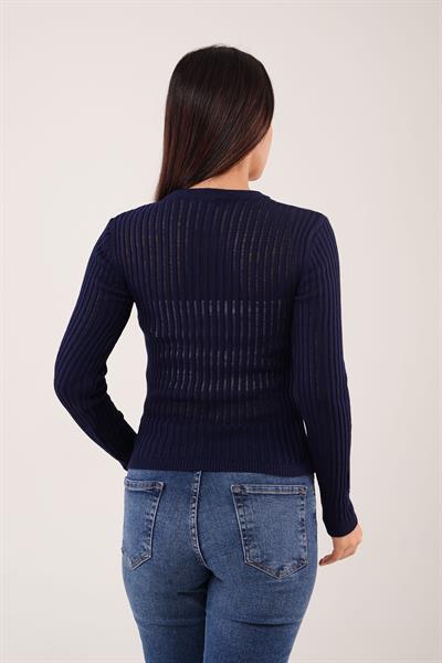 Transparan Model Uzun Kol Lacivert Bluz