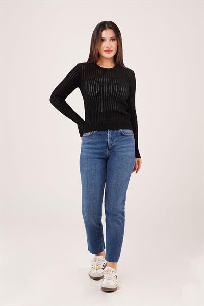 Transparan Model Uzun Kol Siyah Bluz