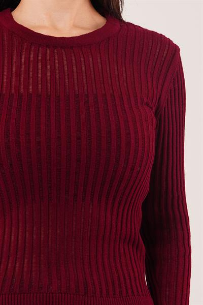 Transparan Model Uzun Kol Bordo Bluz