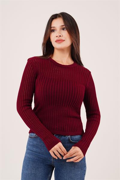 Transparan Model Uzun Kol Bordo Bluz