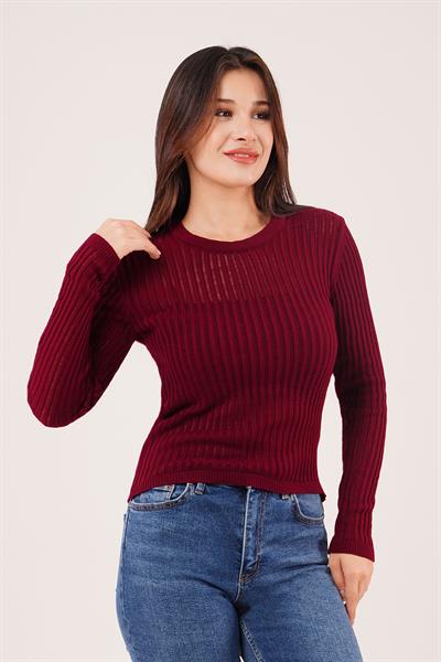 Transparan Model Uzun Kol Bordo Bluz