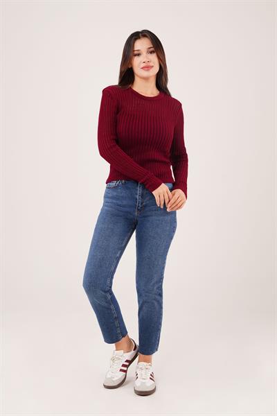 Transparan Model Uzun Kol Bordo Bluz