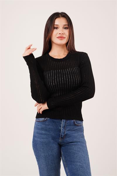 Transparan Model Uzun Kol Siyah Bluz