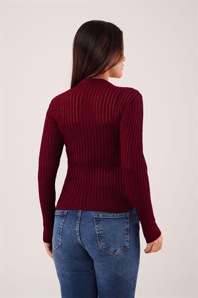 Transparan Model Uzun Kol Bordo Bluz