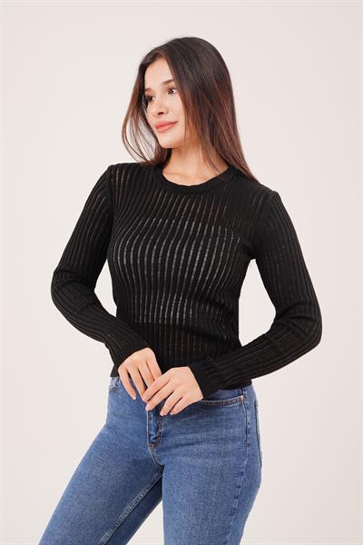 Transparan Model Uzun Kol Siyah Bluz